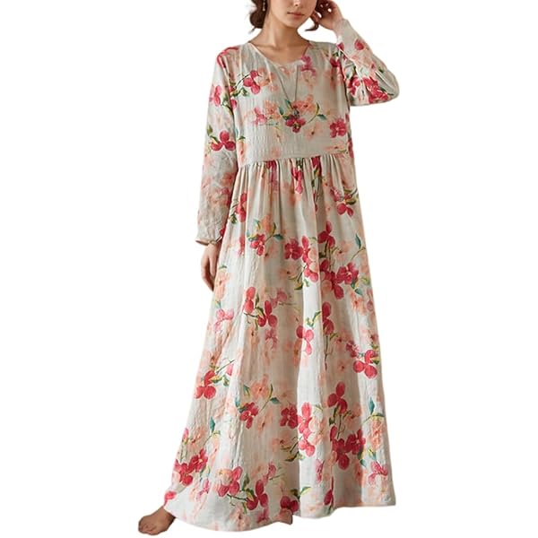 Puff Sleeve Dress For Women LAI MENG FIVE CATS Women's Puff Sleeves High Collar Floral Printed Buttons Front Slits Flowy Maxi Dress With Belt 1165118 Cat Boots