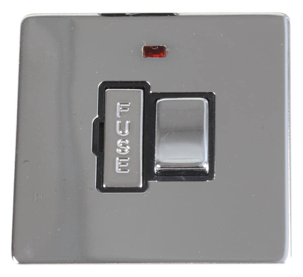 PRO ELEC Screwless Switched Fused Spur with Neon, 13A, Polished Chrome, Twin Earth Terminals, BS1363 Compliant – PELB1149