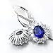 Sterling Silver Earrings Snowflake Flower Blue Sapphire & White Cz Leverback Dangle Earrings for Women