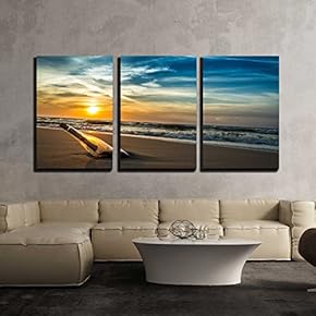 3 Piece Canvas Wall Art - Message in a Bottle on a Sea Shore - Modern Home Art Stretched and Framed Ready to Hang - 16"x24"x3 Panels
