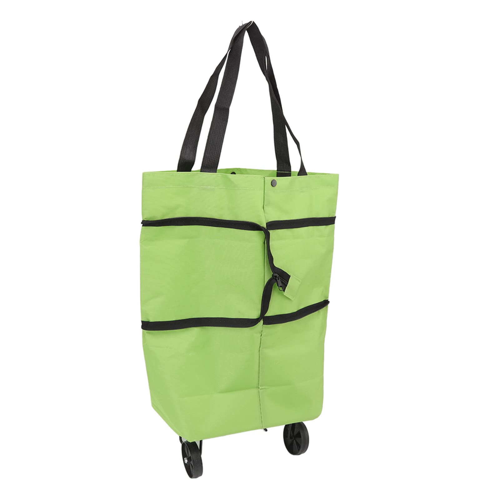 Asixxsix Collapsible Trolley Bag, Folding Shopping Bag with Wheels 2 in 1 Foldable Shopping Cart Portable Grocery Cart on Wheels Reusable Shopping Bag for Market Camping Travel Bag (Green)