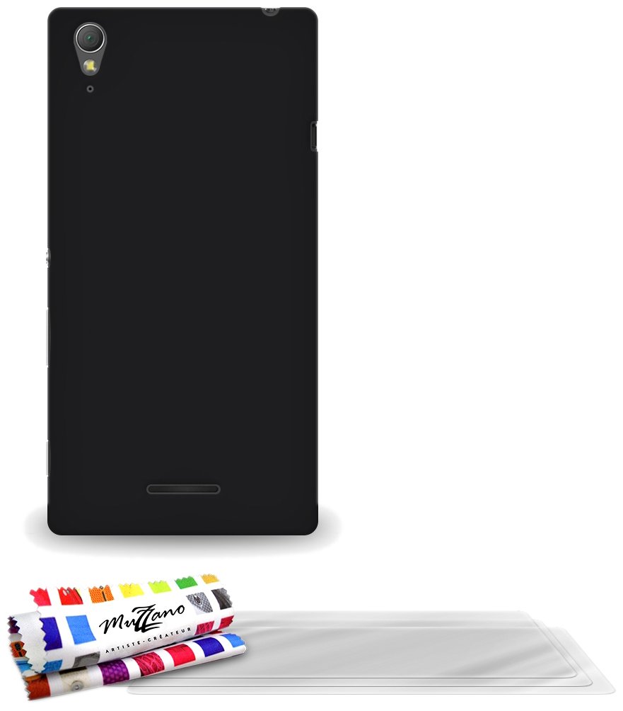 MUZZANO Original Le Pearls Rigid Case for Sony Xperia T3 with 3 Ultra-Clear Screen Protectors - Black