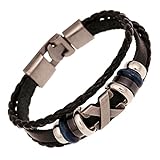 MORE FUN Punk Style Alloy Button Leather Two Black Handmade Braided Rope Bracelet