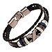 MORE FUN Punk Style Alloy Button Leather Two Black Handmade Braided Rope Bracelet