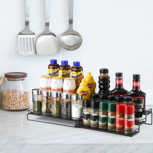 Veesun Expandable Spice Rack Organizer for Cabinet Kitchen Countertop Pantry,Standing Spice Organizer,Adjustable Wide(12.6" to 25"),Bronze.