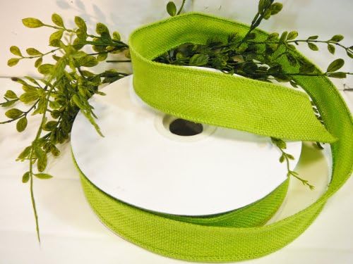 Wired Burlap Ribbon, Green, One & One-half Inches Wide, 25 Yards Per Spool