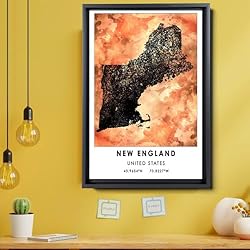 New England Map Poster, United States Map Art