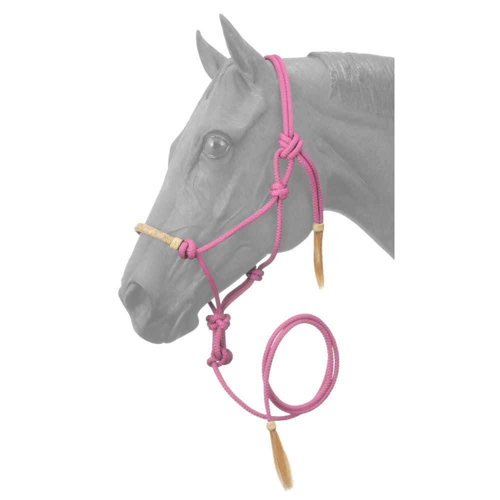 Tough 1 Rawhide Noseband Rope Halter with Lead, Pink, Horse