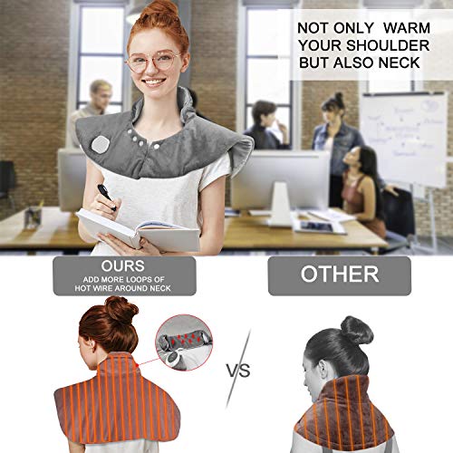 Joofo Heating Pad for Neck & Shoulder Pain Relief,Adjustable Size with Magnet & Button Closure,Neck Heating Pad with 4 Heat Settings, Heated Pad with Auto Shut Off 22" x 23"- Grey - Thumbnail 4