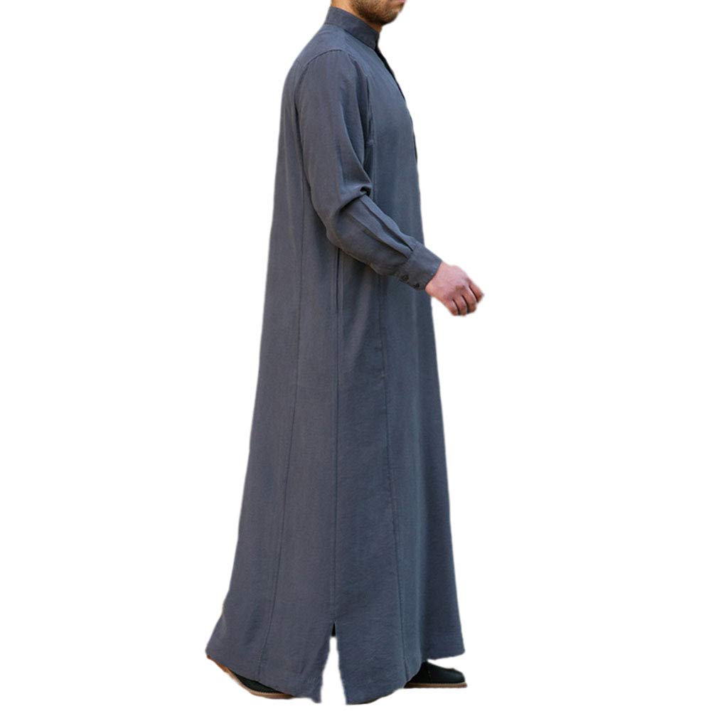 Men's Muslim Saudi Arab Middle Eastern Islamic Robes Long Sleeve and Long Section Thobe