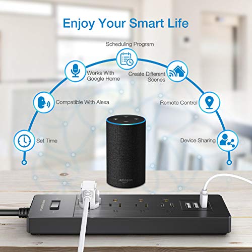 POWERADD Smart Power Strip WiFi Plug Multi Outlet Power Strip with USB Ports,Compatible with Alexa Echo & Google - Black