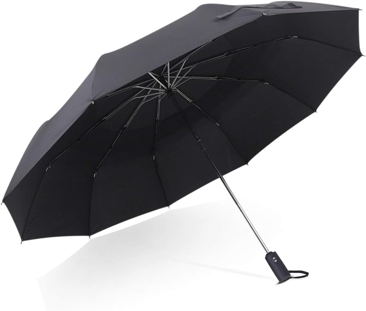 DORRISO Mens Auto Open/Close Folding Umbrella Windproof Travel Umbrella Portable Compact Travel Business Anti-uv Sun Umbrella Slip-Proof Handle Rain Umbrella Black - Image 4