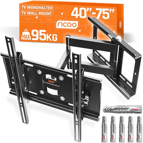 RICOO TV Wandhalterung Fernseher Halterung Schwenkarm mit Fischer-Dübel für 40-75 Zoll Bildschirm Flach OLED Fernsehhalterung für Wand R23-F Schwenkba