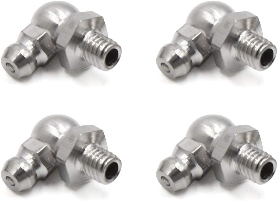 sourcing map 4pcs M6 x 1 Metal 90 Degree Angle Grease Nipple Fitting for Car, Silver Tone, 8 x 5 x 2 cm