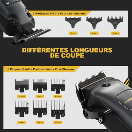 SUPRENT Men's Hair Clipper, Professional Cordless Hair Clipper Set, Hair Clipper and T-Blade Beard Trimmer, Hair Cutting for Men Gift (Grey)