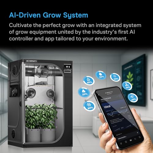 AC Infinity AI Grow System 4x4, 4-Plant Kit w/Self-Learning AI Controller, Dynamic Airflow & LM301H LED Lighting Control, 2000D Mylar Tent w/Lab-Tested Reflectivity, Largest Zippered Window