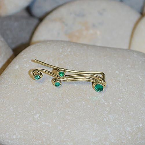 Gold EAR CLIMBER Earring // Ear Pins - Ear Sweep - Ear Crawler - Emerald Ear Cuff - Ear Wrap Earring - Minimalist Earrings
