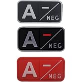 Uijokdef 3 PCS Blood Type Patch Kit Neg, Tactical Type Negative 3D PVC Rubber Fastener Patches, 2 X 1 Inch Sized (A)