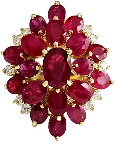 6.04 Carat Natural Red Ruby and Diamond (F-G Color, VS1-VS2 Clarity) 14K Yellow Gold Cocktail Ring for Women Exclusively Handcrafted in USA