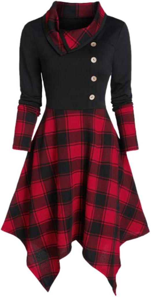 AMhomely Women Dresses Sale Women Long Sleeve Lattice Splicing Pullover Christmas Print Sweatshirt Dress Plus Size Dress Party Elegant Dress Vintage Dress UK Size