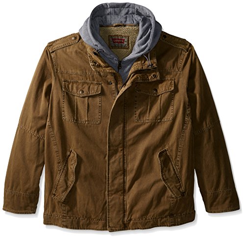 Levi's Men's Big-Tall Washed Cotton 4 Pocket Hoody Jacket with Sherpa Lining, Khaki, 4X