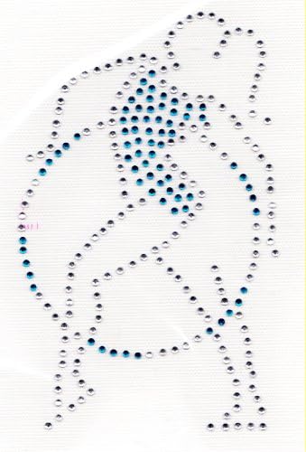 Rhythmic Gymnastic Girl Iron on Hot Fix Rhinestone Transfer -- Clear and Blue