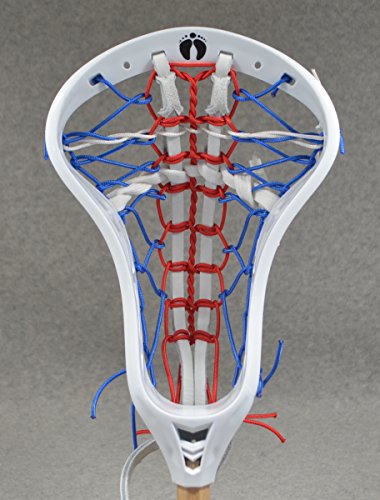 USA Inspired Blackfeet Lacrosse Mini Stick. Traditional Strung Pita Pocket White Leathers - White Head with Natural Finish Handle