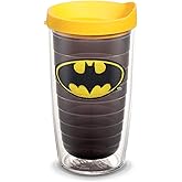 Tervis DC Comics Batman Emblem Made in USA Double Walled Insulated Tumbler Travel Cup Keeps Drinks Cold & Hot, 16oz, Quartz - Yellow Lid