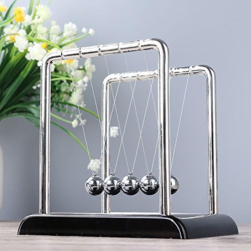 Newtons Cradle Balance Balls Large Pendulum Balls Physics Science Kit Desk Office Classic Toy for Kids Adult 7.2 inch Black Base