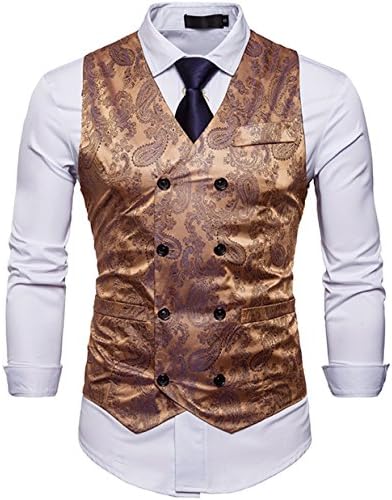 WANNEW Mens Suit Vest Waistcoat Business Dress Vests Paisley Vest for Suit or Tuxedo