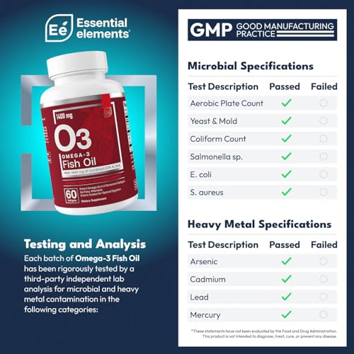 Essential Elements Omega-3 Fish Oil Supplement with EPA & DHA | Fatty Acids for Immune, Heart & Cognitive Support | 60 Softgels