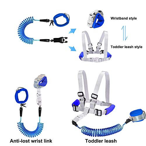 OFUN Toddler Leash for Walking, Toddler Safety Harness 2 in 1 Kids Anti Lost Wrist Link, Safety Harness with Lock, 8.2ft Dark Blue