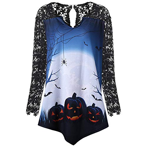 Women Halloween Shirt Costume Pumpkin Lace Patchwork Asymmetric Blouse Loose Top (XX-Large, G)