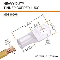 SELTERM 5pcs 1/0 AWG 5/16" Stud Tinned Copper Wire