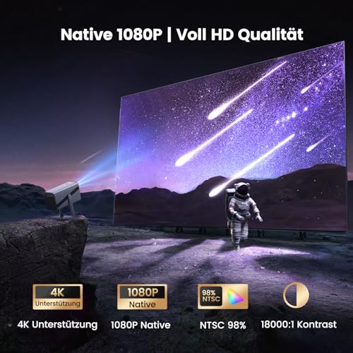 Mini Projector 4K 600ANSI Smart Projector 4K Full HD 1080P Auto Focus Car Vertical Keystone Correction Projector 360° Rotatable WiFi6 2-Way Bluetooth Short Distance Projector for Home Outdoor Integrated Apps