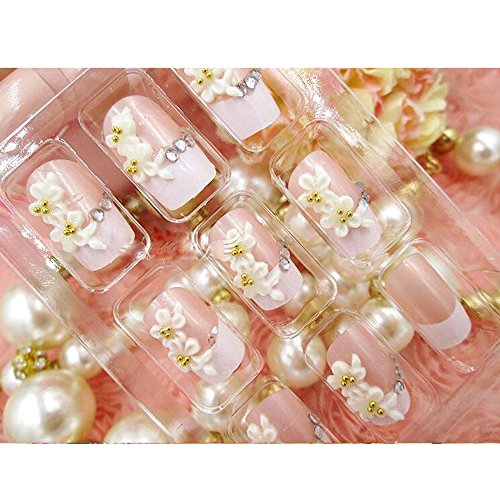 Dongcrystal 24Pcs 3D Bling Nail Art Jewelry Glitter Rhinestone Flower Decor Nail Tips Fake Nails