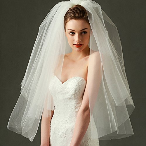 Rimobul Elegent 2 Tiers Short Bridal Wedding Veil With Comb - Ivory