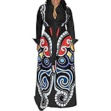Womens African Dresses Long Sleeve - Elegant Sexy Floral Print Button Down Casual Party Bodycon Long Maxi Dress with Belt