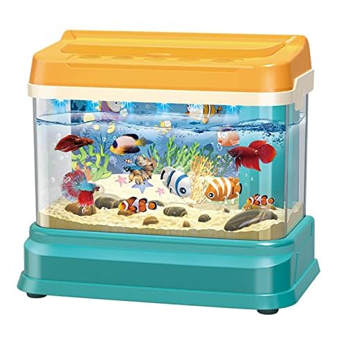 Kids Aquarium Fishing Toy with Water Circulation, Mini Artificial Fish Tank with Moving Fish, Light & Music, Sensory Fishing Game with 2 Fishing Poles for Toddlers, Boys & Girls Gifts