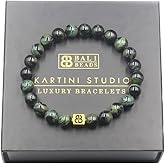 Kartini Studio Dark Green Jade and 22 Karat Gold Bracelet, Men's Jade Bracelet, Quality Bead Jewelry for Man