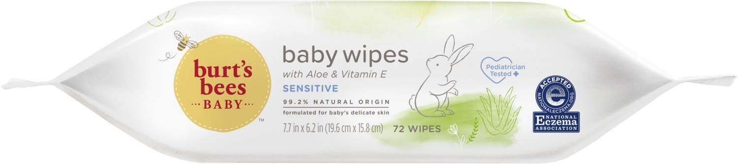 Burt’s Bees Baby Wipes, Unscented Natural for Sensitive Skin with Aloe and Vitamin E - 72 Baby Wipes – 10 Pack