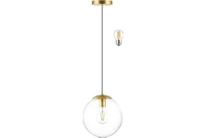 KoKo&Yukina 6-inch mini Modern Globe Pendant Light Clear Glass with Brass Finish Contemporary Mid Century Adjustable Hanging Light Fixture for Living Room Bedroom Kitchen Island (Bulb Incl.)