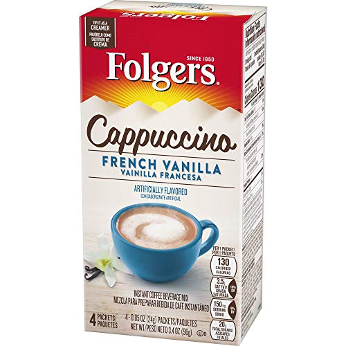 Folgers Cappuccino French Vanilla Instant Coffee Beverage Mix, 4 Single