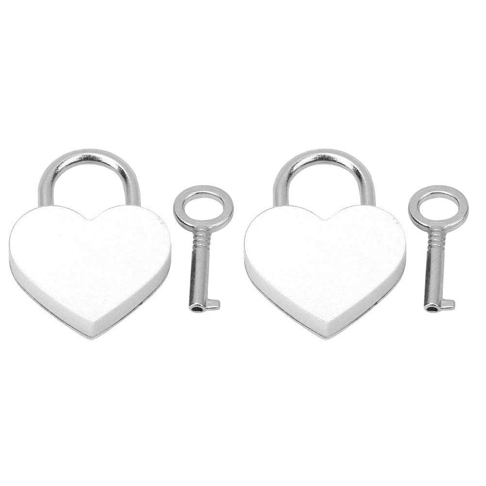 Heart Shaped Padlock, 2 Sets Metal White 30x39mm Mini Lock with Keys for Storage Box Diary Book Jewelry Box Luggage Bags