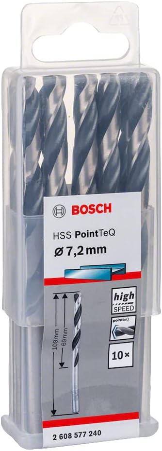 Bosch PointTeQ HSS Twist Drill Bit 7.2 mm 69 mm 109 mm 10 pcs