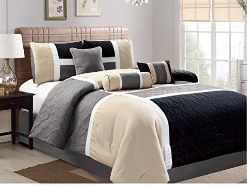 Dovedote 20617_Black_K 7 Piece Luxury Microfiber Quilted Patchwork Comforter Set, King