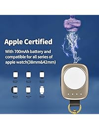 Firenew   Cargador para Apple Watch iWatch con cargador integrado (700 mAh, 4 ledes, indicador MFI, batería portátil inalámbrica de tamaño bolsillo para todos los Apple Watch Series 3 2 1 Nike 1.496 in 1.654 in), Dorado