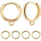 Beebeecraft 1 Box 20Pcs Real 18K Gold Plated Huggie Hoop Earring Hooks Round French Hook Earring Wires with Loop and Jump Rings Dangle Leverback Earring Findings for Jewelry Making Supplies DIY Crafts