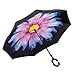 Ylovetoys Double Layer Inverted Umbrella with C-Shaped Handle, Windproof Car Open Folding Reverse Umbrella UV Protection Large Upside Down Straight Umbrella for Car Rain Outdoor (Purple Daisy)