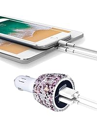 Cargador de coche doble USB Bling Bling hecho a mano con cristales decorativos para coche para carga rápida para iPhone, iPad Pro Air 2 Mini, Samsung Galaxy Note9 8 S9 S9+, LG, Nexus, HTC, etc.